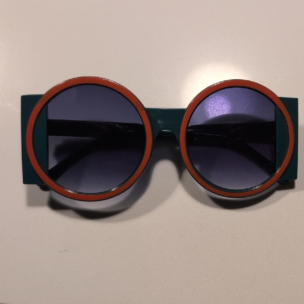 Stylish Orange and Blue Round Sunglasses
